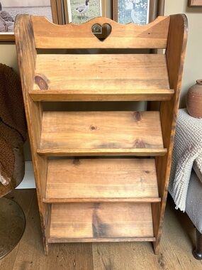 Large Freestanding Pine Wood Multi Rack Shelf Stand w/ Heart Cutouts 46"h × 24"w
